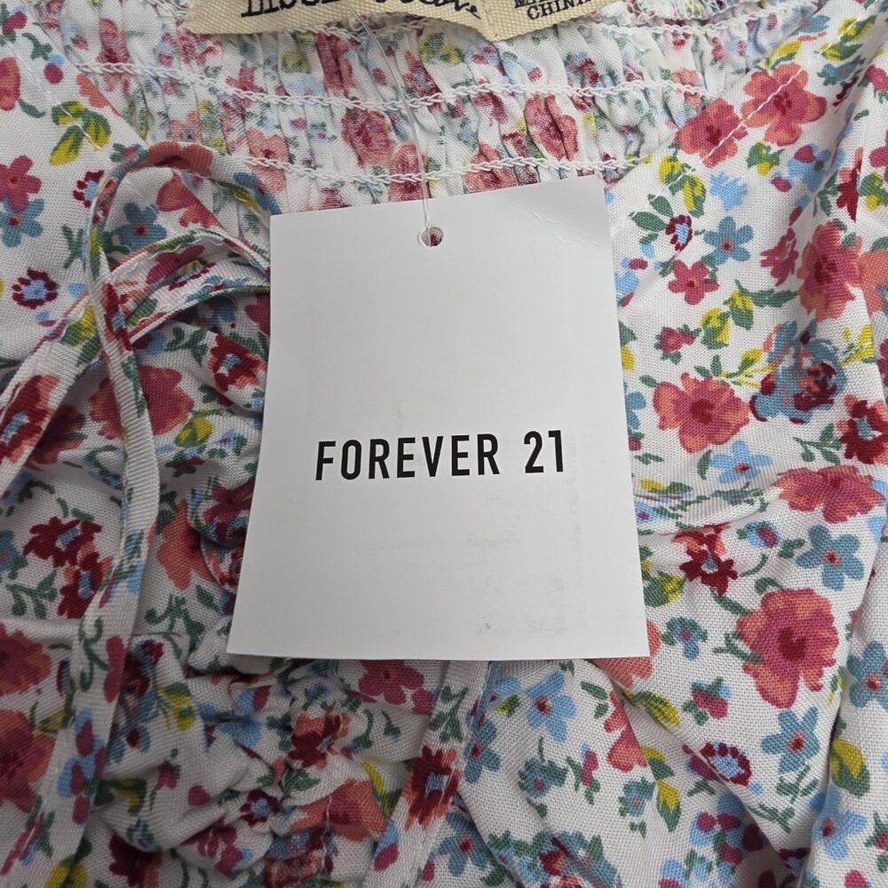 Liberty Love Dress Womens 2XL White Floral Smocked Maxi Puff Sleeve Forever 21 - Picture 6 of 10